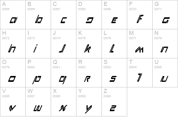 Xephyr Condensed Italic uppercase A-Z preview