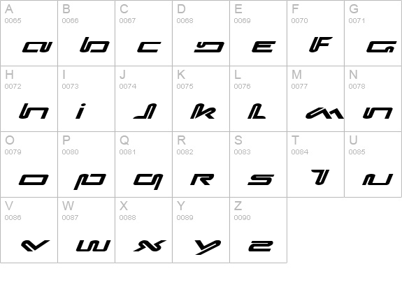 Xephyr Expanded Italic uppercase A-Z preview