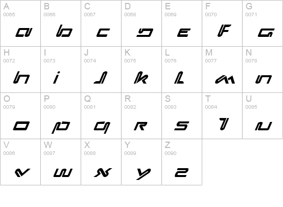 Xephyr Italic uppercase A-Z preview