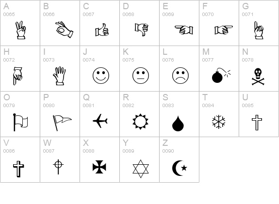 XIngyDings uppercase A-Z preview