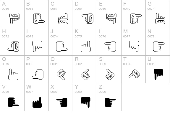 XSimpleHands uppercase A-Z preview