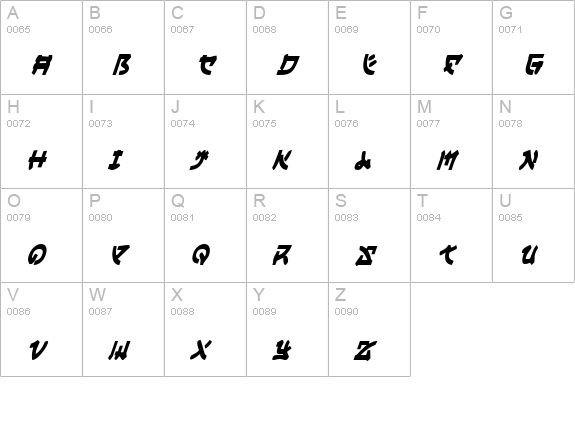 Yama Moto Condensed Italic uppercase A-Z preview