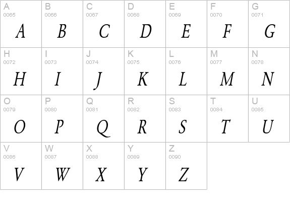 Yearlind-Normal Condensed Italic uppercase A-Z preview