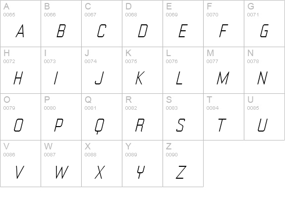YearlingLiteOblique uppercase A-Z preview