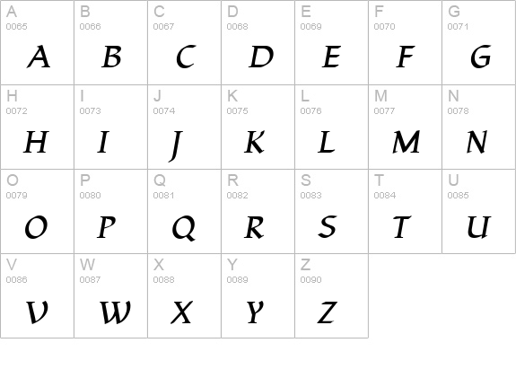Yngreena BoldItalic uppercase A-Z preview
