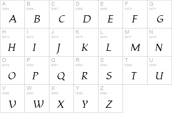 Yngreena Italic uppercase A-Z preview
