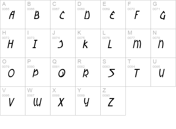 Yoshitoshi Italic uppercase A-Z preview