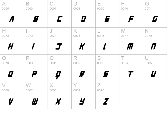 Young Techs Condensed Italic uppercase A-Z preview