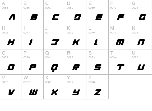 Young Techs Expanded Italic uppercase A-Z preview