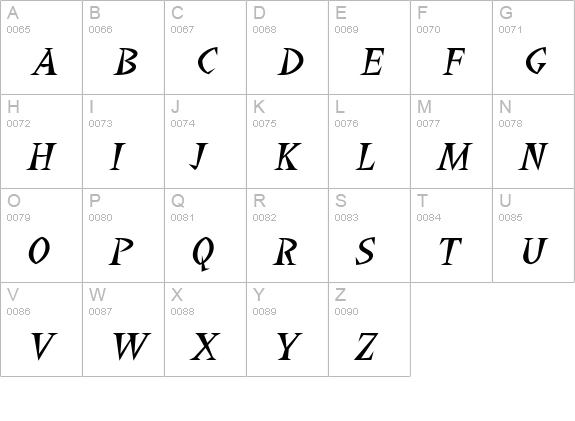Yucatan Italic uppercase A-Z preview
