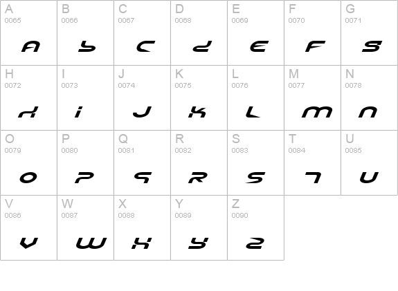 Yukon Tech Expanded Italic uppercase A-Z preview