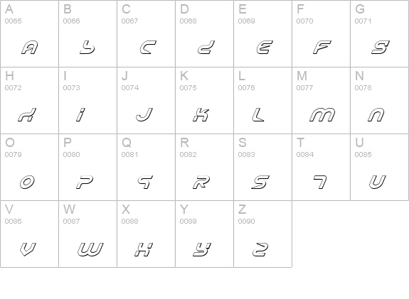 Yukon Tech Shadow Italic uppercase A-Z preview