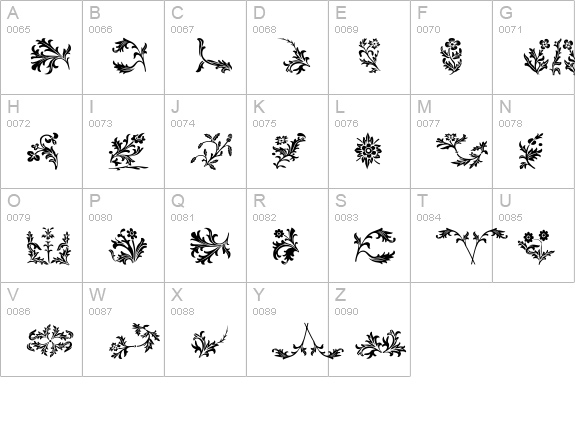 YY Old English Dingbats Italic uppercase A-Z preview