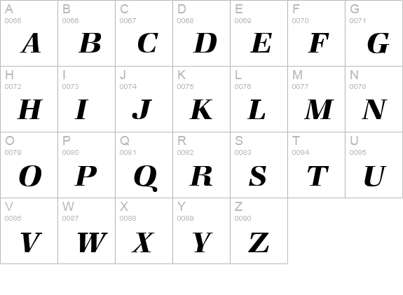 ZabriskieBook-BoldItalic uppercase A-Z preview