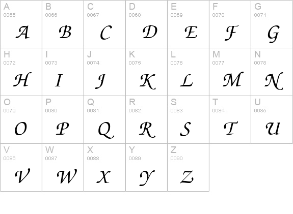 ZabriskieScript-BoldItalic uppercase A-Z preview