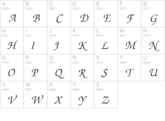 ZabriskieScript-Italic uppercase A-Z preview