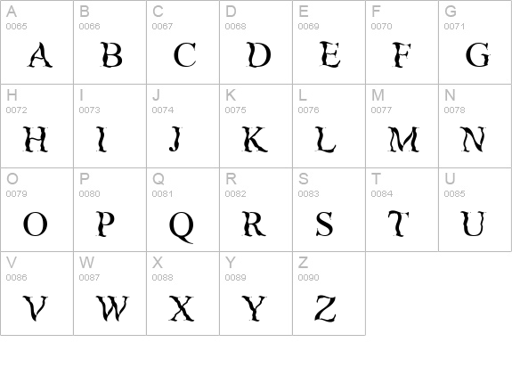 Zanes uppercase A-Z preview