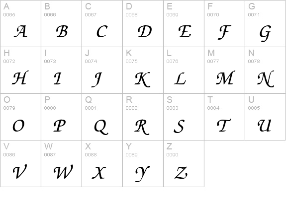 Zapf Chancery Medium Italic BT uppercase A-Z preview