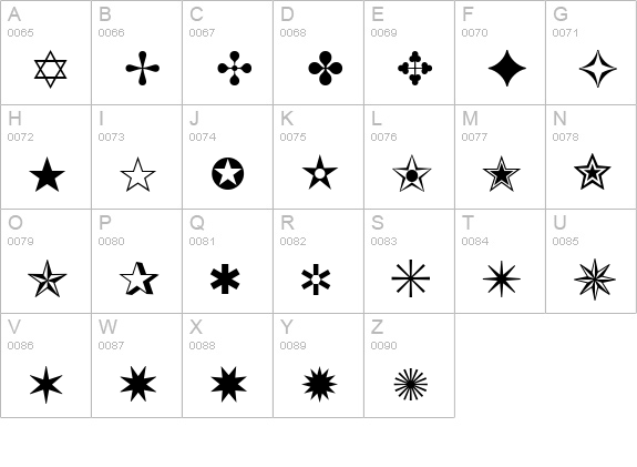 Zapf Dingbats BT uppercase A-Z preview
