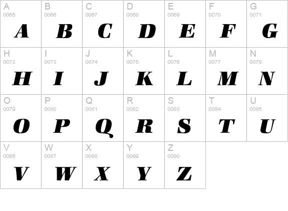 ZapfBookEF-HeavyItalic uppercase A-Z preview