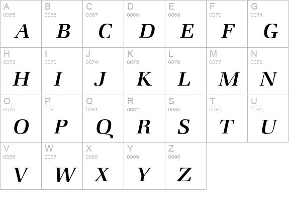 ZapfBookEF-MediumItalic uppercase A-Z preview