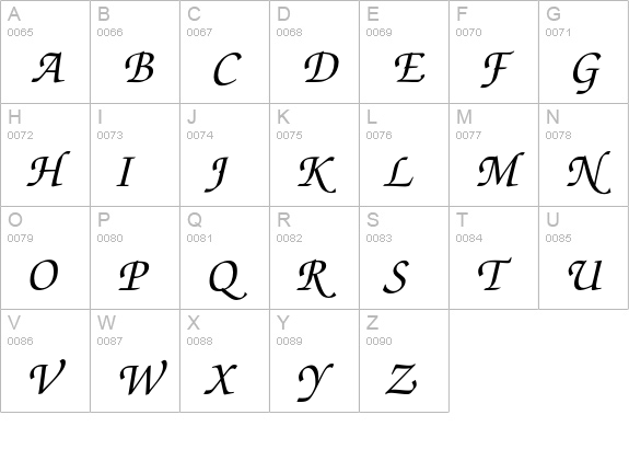 ZapfChanceryEF-MediumIta uppercase A-Z preview