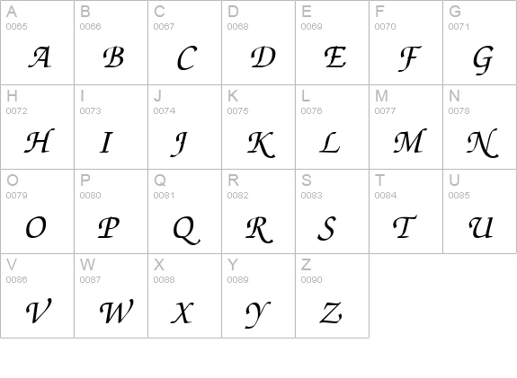ZappedChancellor MedItalicSH uppercase A-Z preview