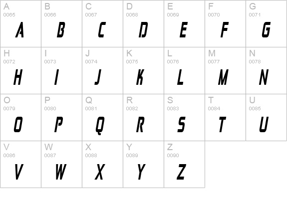 Zekton CdHv Italic uppercase A-Z preview