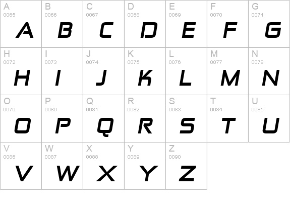 Zekton ExHv Italic uppercase A-Z preview