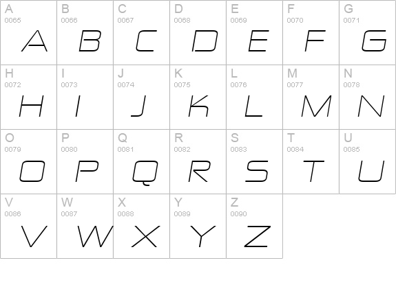 Zekton ExLt Italic uppercase A-Z preview