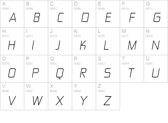 Zekton Lt Italic uppercase A-Z preview