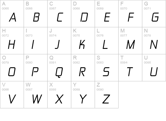 Zekton Rg Italic uppercase A-Z preview