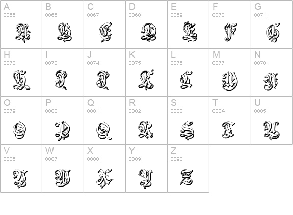 ZendaEmbossed uppercase A-Z preview