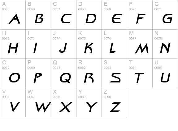 Zenon Italic uppercase A-Z preview