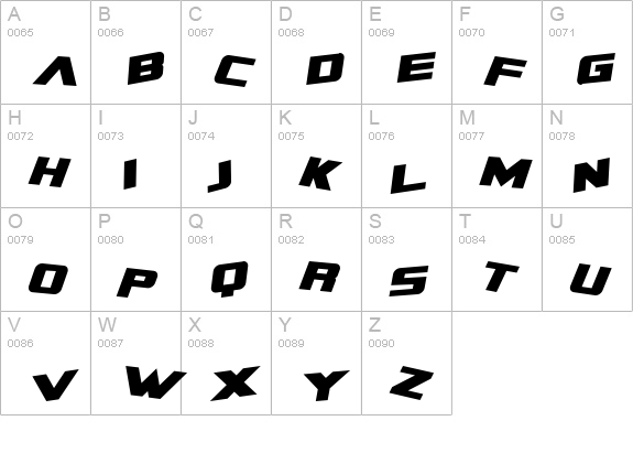 Zero Gravity Extended Bold Italic uppercase A-Z preview