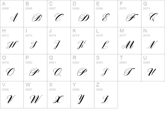 Zilvia Script uppercase A-Z preview