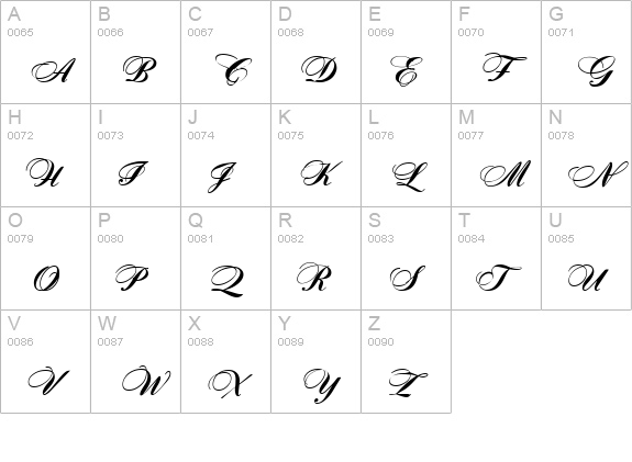 Zither Script uppercase A-Z preview