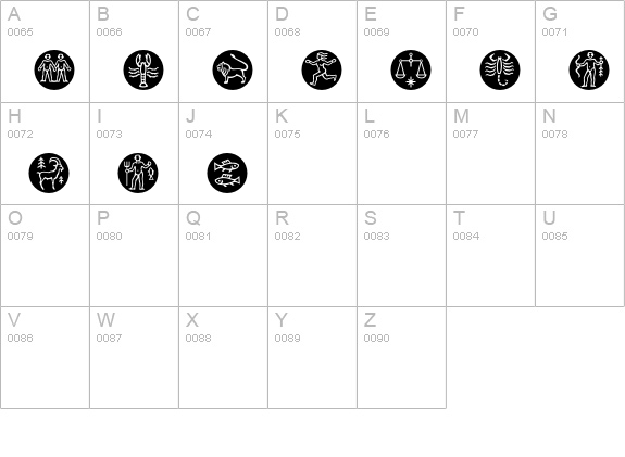 Zodiac uppercase A-Z preview