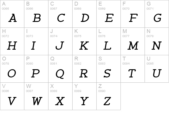Zolano Serif BTN BoldOblique uppercase A-Z preview