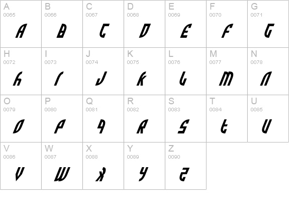 Zone Rider Italic uppercase A-Z preview
