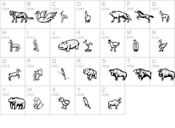 ZooWoodcutsM uppercase A-Z preview