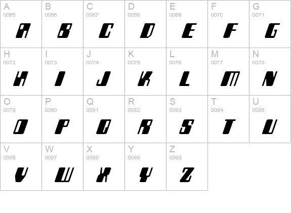 Zyborgs Italic uppercase A-Z preview