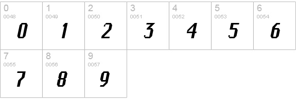 Ambush-Condensed Italic numbers 0-9 preview