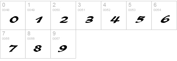 BrushFlashExpanded Regular numbers 0-9 preview