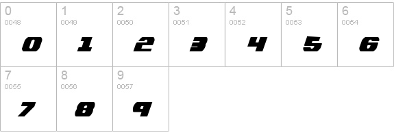 Bummer Condensed Italic numbers 0-9 preview