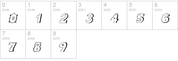 Crazy Creatures Italic numbers 0-9 preview