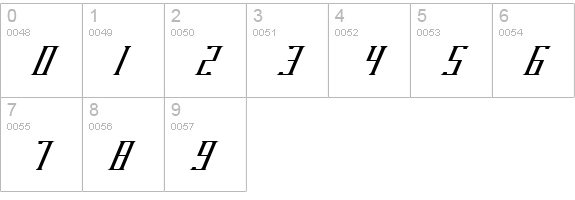 DarkWind Condensed Italic numbers 0-9 preview