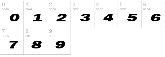 Francis Gothic Extended Italic numbers 0-9 preview