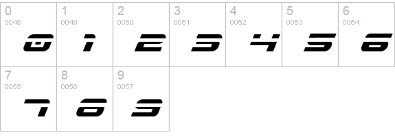 Gunship Laser Italic numbers 0-9 preview