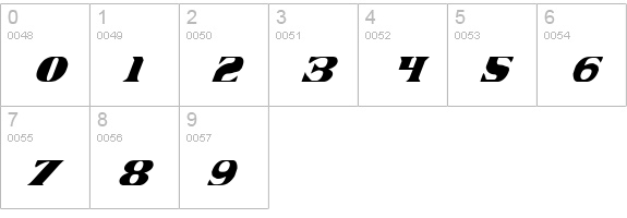 Legal Tender Condensed Italic numbers 0-9 preview